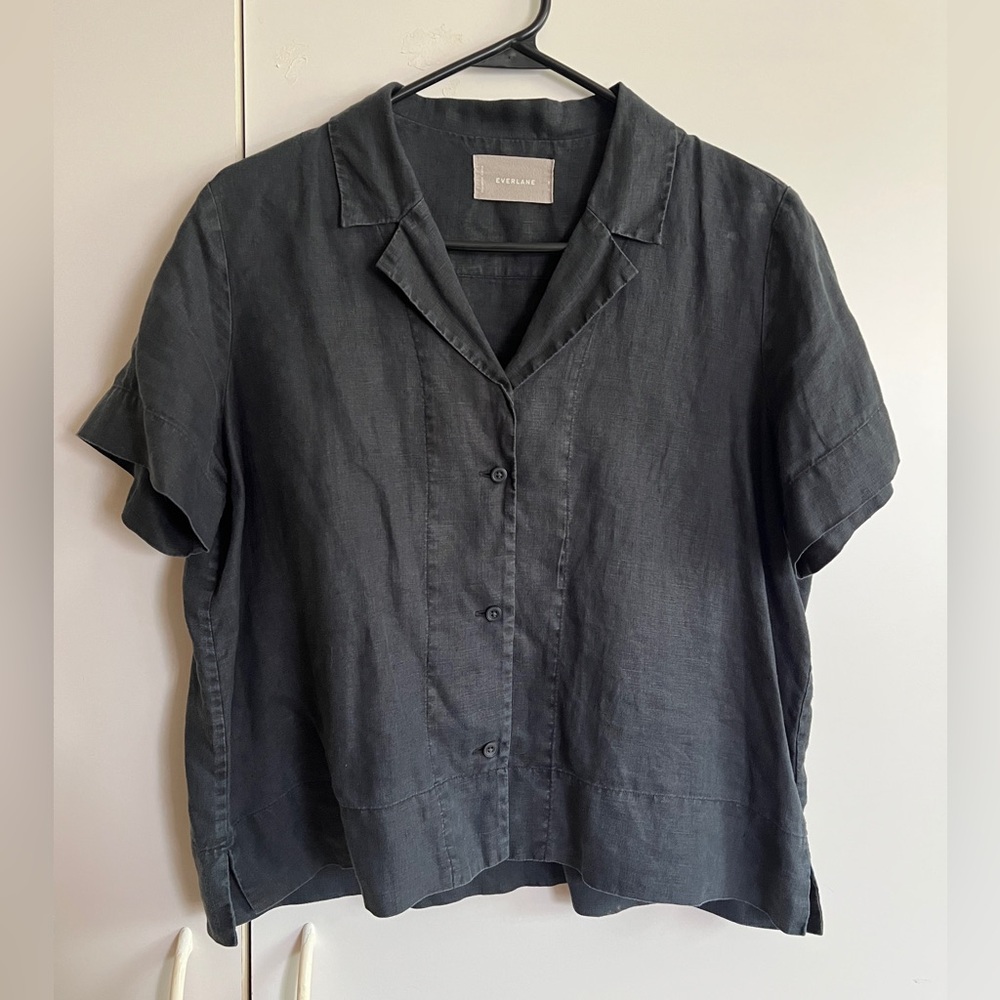 Everlane notch boxy linen shirt black 8
